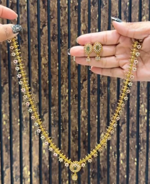 South Indian Antique Gold Finish Necklace Set with Earrings