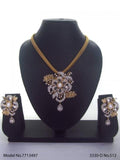 Original Cubic Zirconia Necklace Set with Earrings In Gold Finish with Ribbon chain