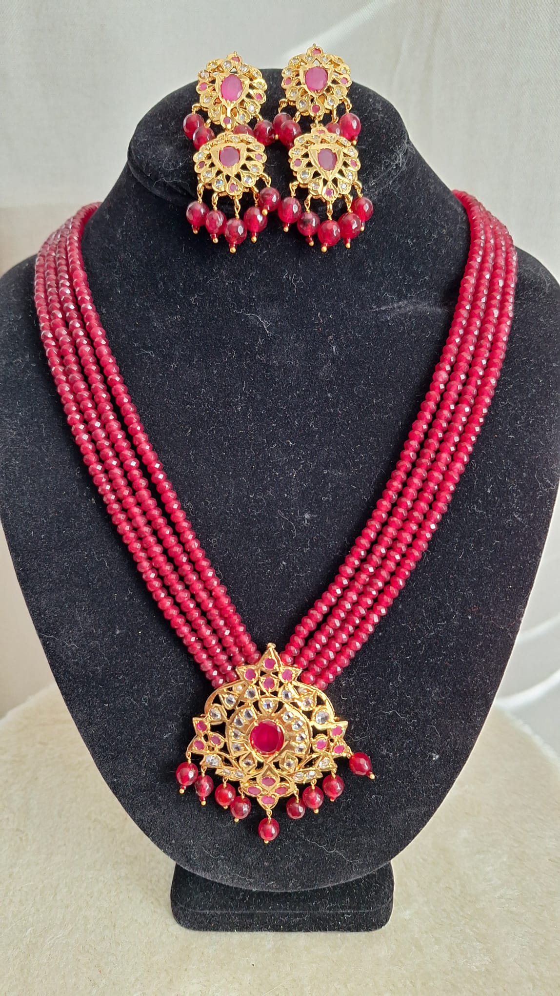 Polki Rani Haar in Red Onyx Beads and Stones Premium Quality Gold Plated