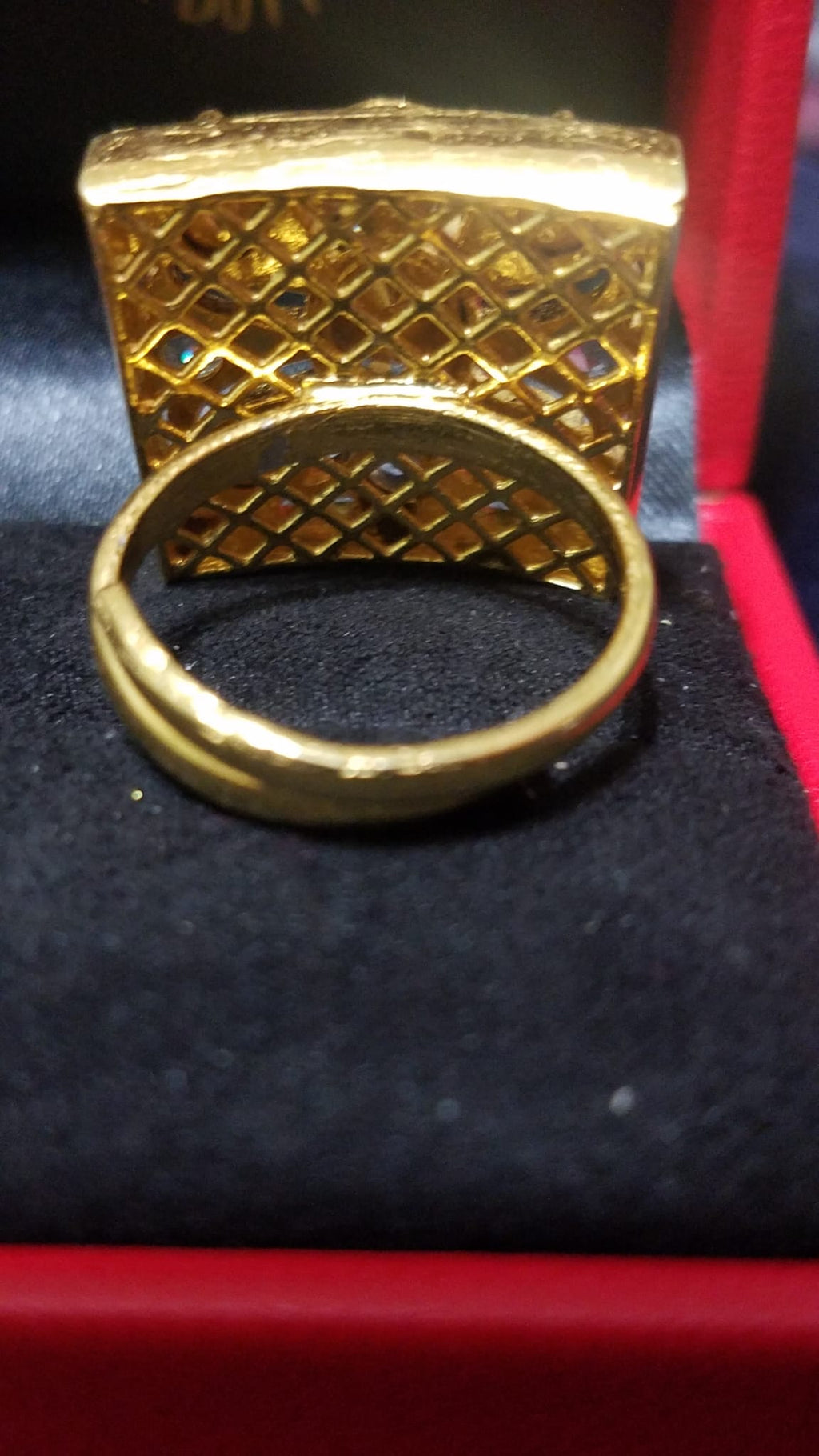 Real Silver 92.5 Gold Plated with Moissanite Polki Finger Ring Adjustable size