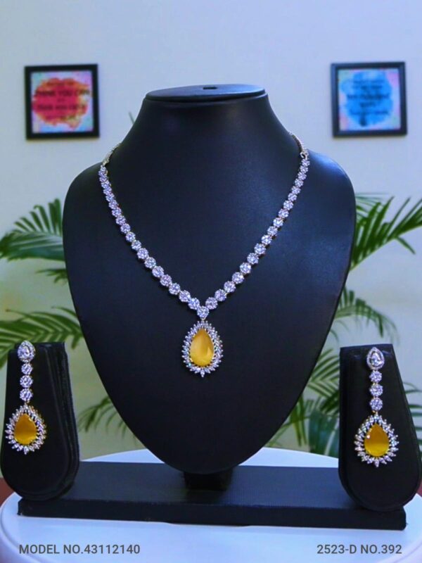 White Cubic Zirconia stones and Yellow Doublet Stone Necklace Set with Earrings