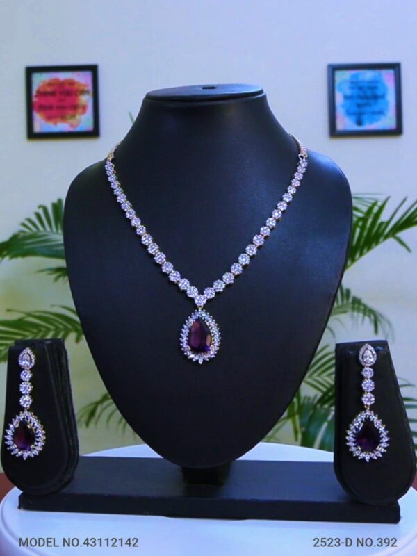Purple Doublet Stone and White CZ Stones in Gold Finish