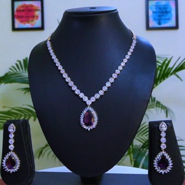 Purple Doublet Stone and White CZ Stones in Gold Finish