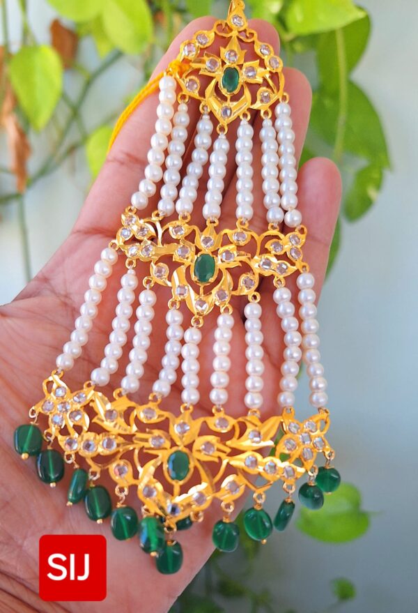 Nizaami  Polki Jhumar/Pasa in shell Pearl's  Gold Plated - Image 3