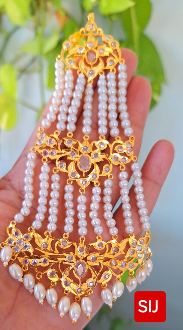 Nizaami  Polki Jhumar/Pasa in shell Pearl's  Gold Plated - Image 2
